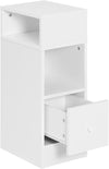 Nachtkastje smal, met 2 open planken, 1 lade, smal, klein nachtkastje in de slaapkamer, 25 x 66 x 30 cm, ruimtebesparend, van houtmateriaal, wit