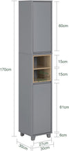 BZR147 Badkamerkast, smalle plank, badkamerkast, opbergkast voor badkamer, met 2 deuren en 2 vakken, 30 x 30 x 170 cm
