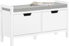 Schoenenbank Schoenenkast met Gewatteerd Kussen en 2 Deuren, Gewatteerde Bank, Opbergbank, Opbergkast met Gevoerde Zitting, voor Ingang, Entree, Hal, Slaapkamer - 91 x 30 x 50 cm, Wit
