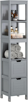 FRG126 Badkamermeubel Hoge Kast voor Badkamer Badkamerrek met Voetkussen Badkamer - 2 Lades - 30x30x145cm