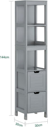 FRG126 Badkamermeubel Hoge Kast voor Badkamer Badkamerrek met Voetkussen Badkamer - 2 Lades - 30x30x145cm