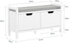 Schoenenbank Schoenenkast met Gewatteerd Kussen en 2 Deuren, Gewatteerde Bank, Opbergbank, Opbergkast met Gevoerde Zitting, voor Ingang, Entree, Hal, Slaapkamer - 91 x 30 x 50 cm, Wit
