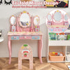 Kaptafel voor kinderen met drievoudige spiegel, kinder kaptafel en stoel met 3 lades, 2 opbergdozen, meisjes make-up tafel met krukje voor kinderen (Roze)