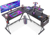 Gaming-Tisch, Computertisch, Gaming-Schreibtisch mit runder Ecke, Gaming-Tisch mit Monitorablage, 127 x 127 cm, Schwarz 