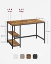 VASAGLE Bureau, computertafel, pc-tafel, bureautafel, met 2 planken aan de rechter- of linkerkant, voor kantoor, woonkamer, stalen frame, industrieel design