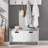 Schoenenbank Schoenenkast met Gewatteerd Kussen en 2 Deuren, Gewatteerde Bank, Opbergbank, Opbergkast met Gevoerde Zitting, voor Ingang, Entree, Hal, Slaapkamer - 91 x 30 x 50 cm, Wit
