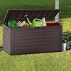 Opbergdoos voor de tuin, XL, 280 l, 116 x 44 x 55 cm, met handgrepen, kussenbox, polypropyleen, houtstijl, opbergdoos, buiten, robuust, gemaakt in Europa, bruin