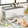 Kattenbak, Kattenkast, Kattenkennel met 2 deuropening en 3 Kommen, Houten Kattenhuis met Zij-ingang, Schoenenbank, Schoenenrek, Schoenenkruk, Hal Lage Kast met Kussen, 90x36x44cm, Wit, FSR136-W