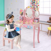 Kaptafel voor kinderen met drievoudige spiegel, kinder kaptafel en stoel met 3 lades, 2 opbergdozen, meisjes make-up tafel met krukje voor kinderen (Roze)