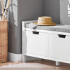 Schoenenbank Schoenenkast met Gewatteerd Kussen en 2 Deuren, Gewatteerde Bank, Opbergbank, Opbergkast met Gevoerde Zitting, voor Ingang, Entree, Hal, Slaapkamer - 91 x 30 x 50 cm, Wit