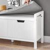 Schoenenbank Schoenenkast met Gewatteerd Kussen en 2 Deuren, Gewatteerde Bank, Opbergbank, Opbergkast met Gevoerde Zitting, voor Ingang, Entree, Hal, Slaapkamer - 91 x 30 x 50 cm, Wit