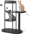 Krabpaal - modern kattenboom - metalen buizen - met kussen en platform - sisalstam - kattenspeelbal - voor kleine - grote - oude kat - klassiek zwart - 80 x 43 x 111 cm
