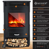 KESSER® Prio Elektrische open haard met verwarming, ventilatorkachel met afstandsbediening, 950/1900 W, elektrische open haard met led-vlameffect, met thermostaat 3-delig panorama kijkvenster