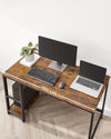 VASAGLE Bureau, computertafel, pc-tafel, bureautafel, met 2 planken aan de rechter- of linkerkant, voor kantoor, woonkamer, stalen frame, industrieel design