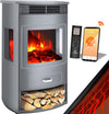 KESSER® Prio Elektrische open haard met verwarming, ventilatorkachel met afstandsbediening, 950/1900 W, elektrische open haard met led-vlameffect, met thermostaat 3-delig panorama kijkvenster