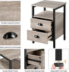 Nachtkastje, set van 2 bijzettafeltjes met laden, nachtkastje met plank, nachtcommode, metalen frame stabiel, gemakkelijk te monteren, voor woonkamer, slaapkamer, grijs