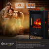 KESSER® Prio Elektrische open haard met verwarming, ventilatorkachel met afstandsbediening, 950/1900 W, elektrische open haard met led-vlameffect, met thermostaat 3-delig panorama kijkvenster