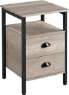 Nachtkastje, set van 2 bijzettafeltjes met laden, nachtkastje met plank, nachtcommode, metalen frame stabiel, gemakkelijk te monteren, voor woonkamer, slaapkamer, grijs